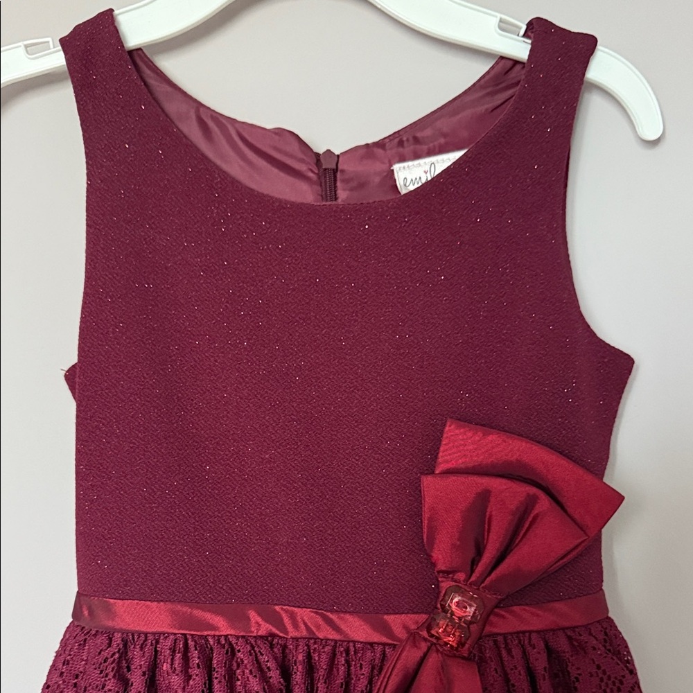 Emily West Burgundy Lace and Sparkle Kids Dress size 7 - NWOT - Picture 2 of 7